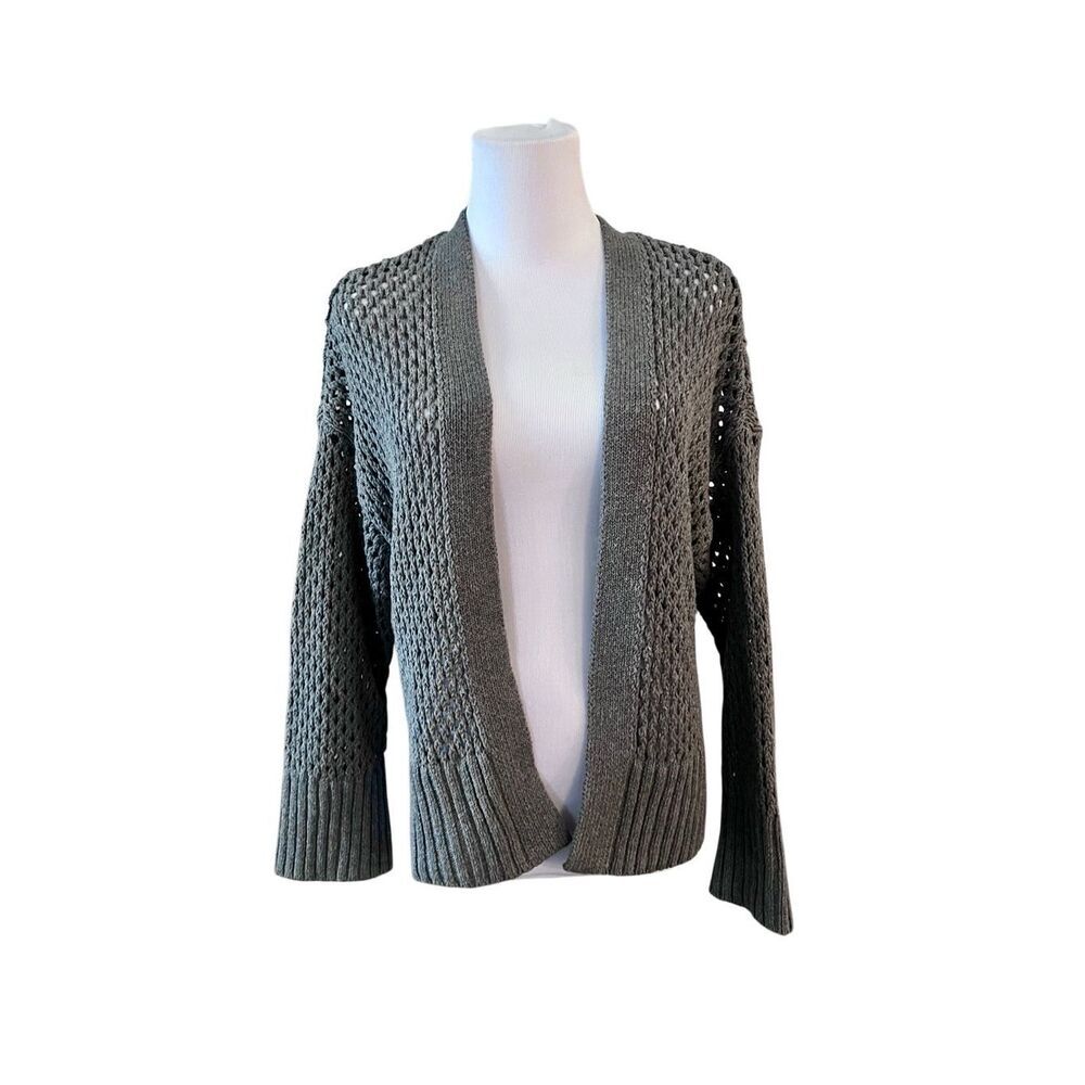 Abercrombie‎ & Fitch Basket Weave Cotton Open Cardigan Sweater SMALL Gray Shrug